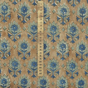 Hand Block Print Blue Floral Linen Natural Fabric- Kusum