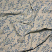 Hand Block Print Blue Linen Fabric For Decorative Home Accents - Kyari