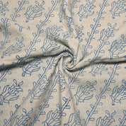 Hand Block Print Blue Linen Fabric For Decorative Home Accents - Kyari