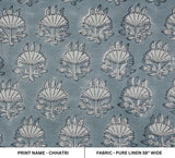 Hand Block Print Blue Pure Linen Fabric For Interior - Chhatri