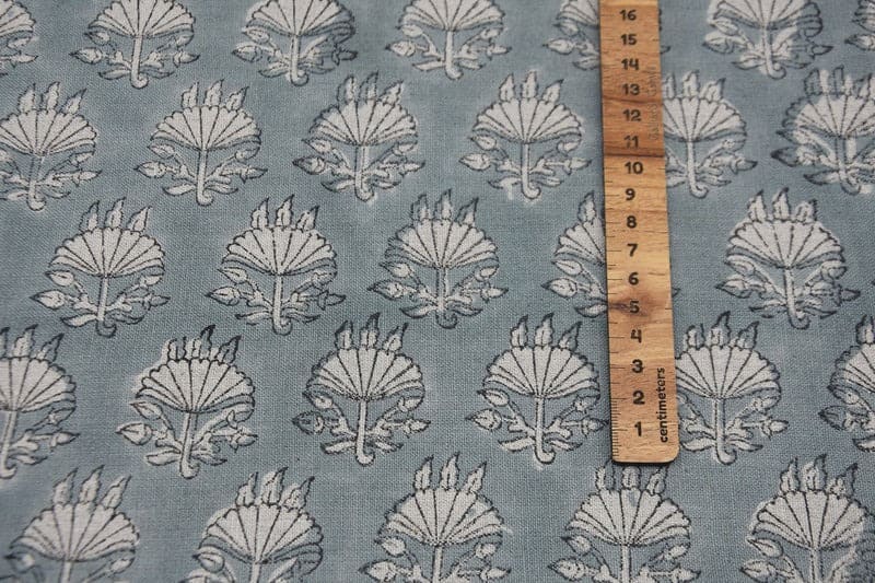 Hand Block Print Blue Pure Linen Fabric For Interior - Chhatri