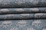 Hand Block Print Blue Pure Linen Fabric For Interior - Chhatri