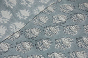 Hand Block Print Blue Pure Linen Fabric For Interior - Chhatri