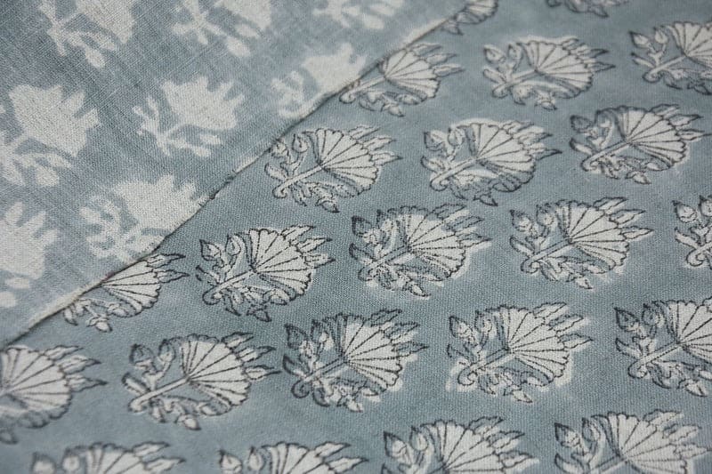 Hand Block Print Blue Pure Linen Fabric For Interior - Chhatri