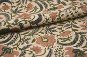 Hand Block Print Brown Floral Thick Linen Fabric - Kundanavan