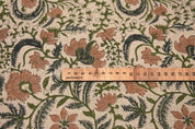Hand Block Print Brown Floral Thick Linen Fabric - Kundanavan