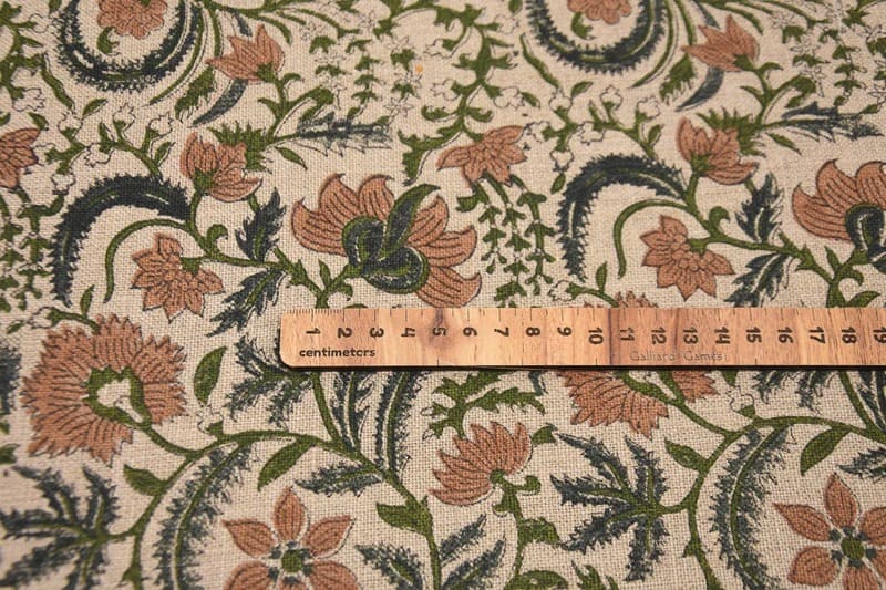 Hand Block Print Brown Floral Thick Linen Fabric - Kundanavan