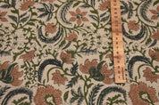 Hand Block Print Brown Floral Thick Linen Fabric - Kundanavan