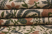Hand Block Print Brown Floral Thick Linen Fabric - Kundanavan