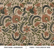 Hand Block Print Brown Floral Thick Linen Fabric - Kundanavan