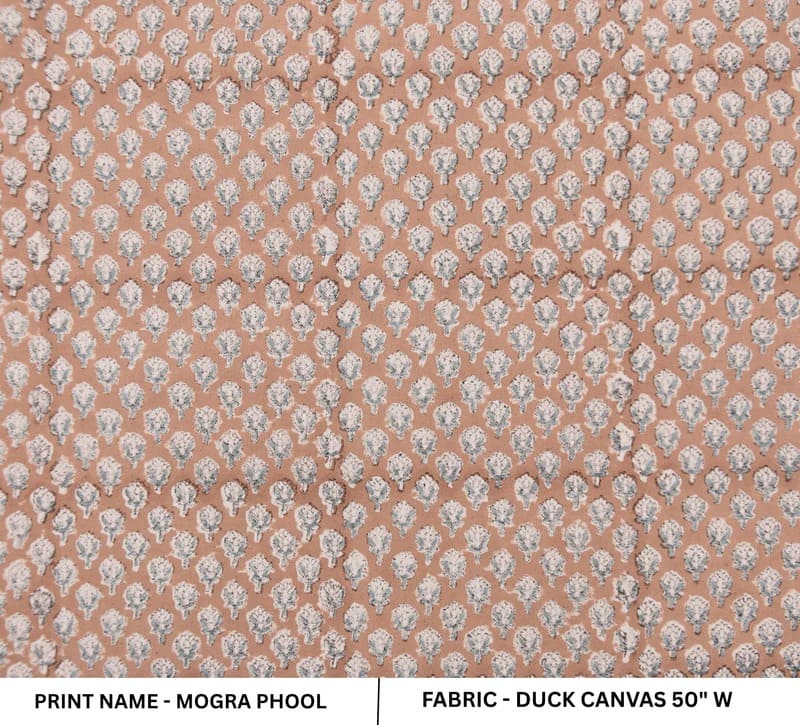 Hand Block Print Brown Mini Floral Duck Canvas Fabric - Mogra Phool