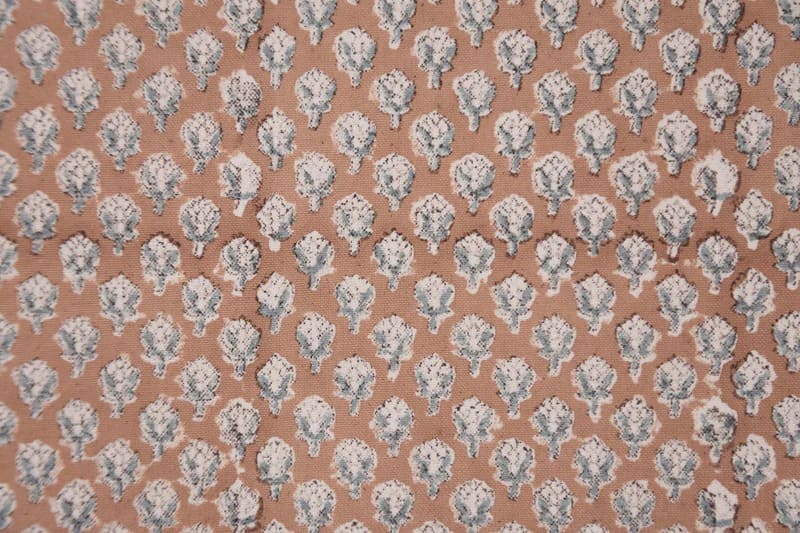 Hand Block Print Brown Mini Floral Duck Canvas Fabric - Mogra Phool