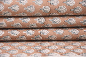 Hand Block Print Brown Mini Floral Duck Canvas Fabric - Mogra Phool