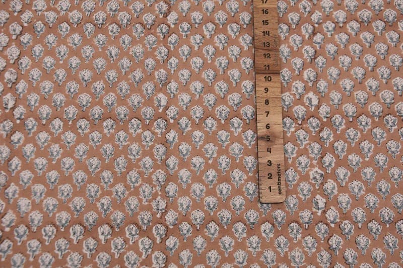 Hand Block Print Brown Mini Floral Duck Canvas Fabric - Mogra Phool