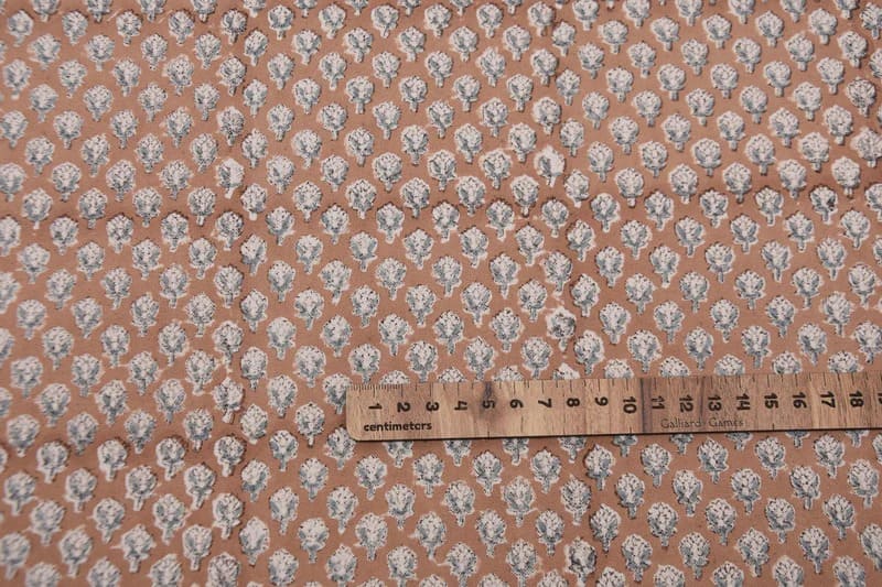 Hand Block Print Brown Mini Floral Duck Canvas Fabric - Mogra Phool