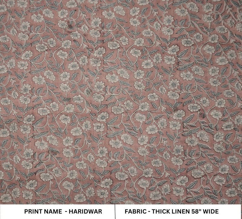 Hand Block Print Brown Thick Linen Fabric For Interior - Haridwar