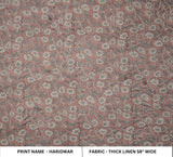 Hand Block Print Brown Thick Linen Fabric For Interior - Haridwar