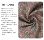 Hand Block Print Brown Thick Linen Fabric For Interior - Haridwar