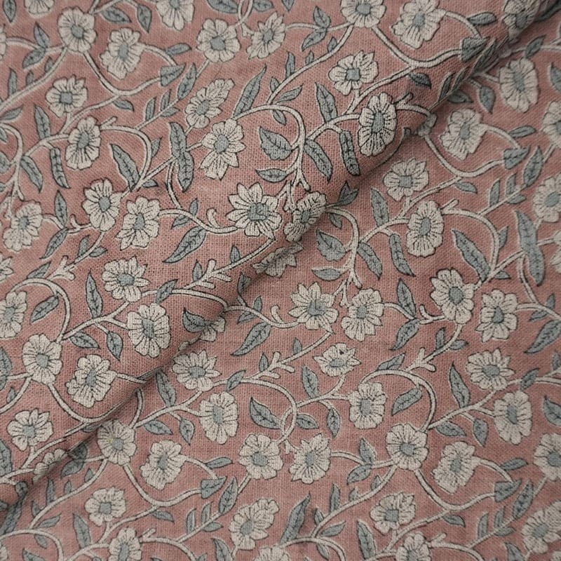 Hand Block Print Brown Thick Linen Fabric For Interior - Haridwar