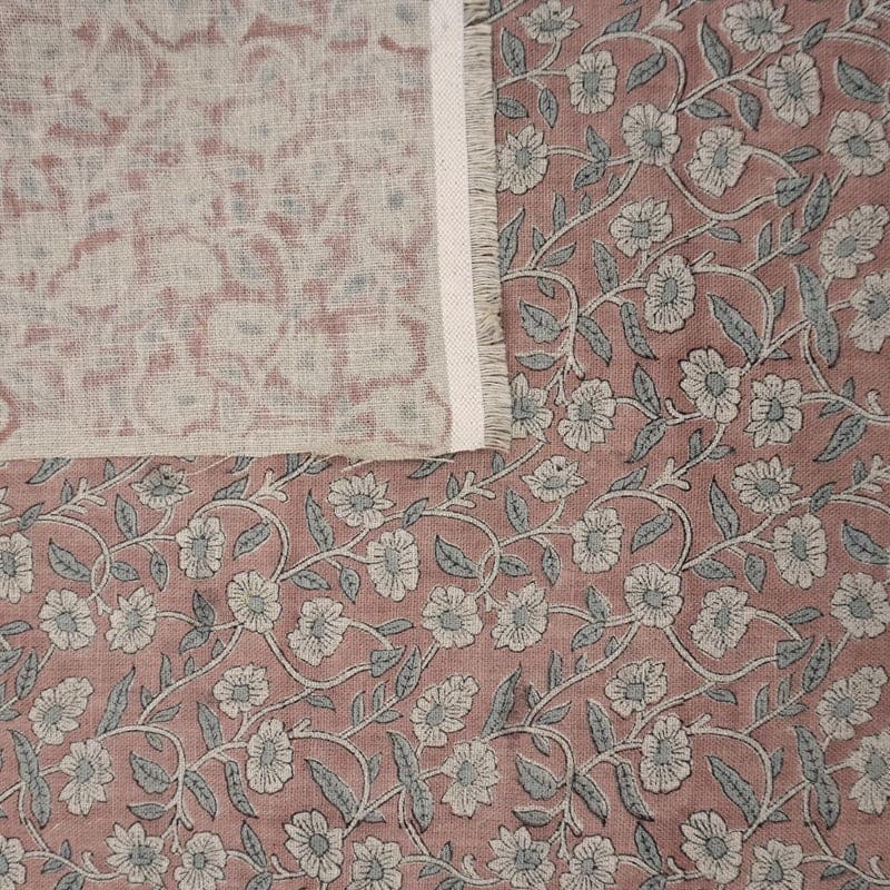 Hand Block Print Brown Thick Linen Fabric For Interior - Haridwar