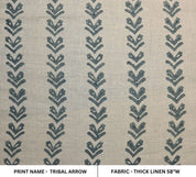 Hand Block Print Dark Gray Thick Linen Sofa Cushion Fabric - Tribal Arrow