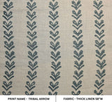 Hand Block Print Dark Gray Thick Linen Sofa Cushion Fabric - Tribal Arrow