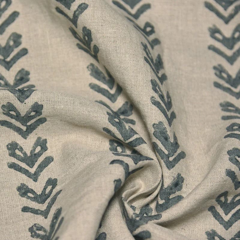 Hand Block Print Dark Gray Thick Linen Sofa Cushion Fabric - Tribal Arrow