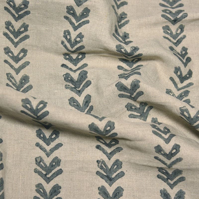 Hand Block Print Dark Gray Thick Linen Sofa Cushion Fabric - Tribal Arrow