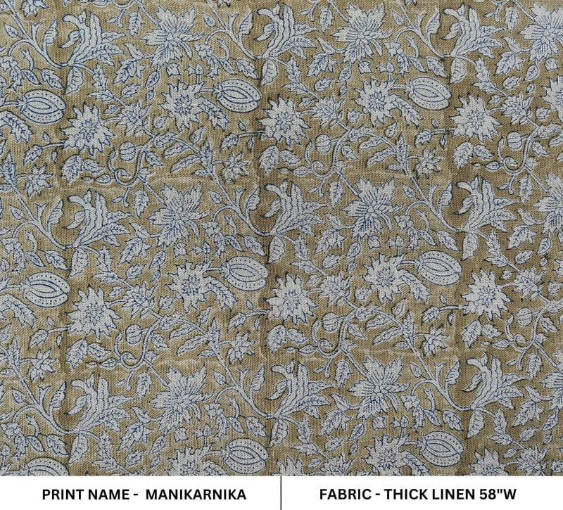 Hand Block Print Dark Green & Gray Fabric For Home Decor - Manikarnika