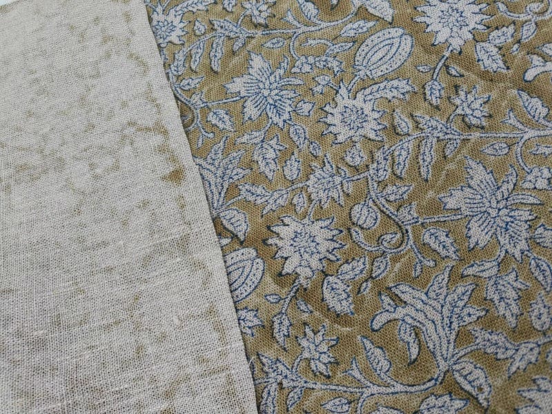 Hand Block Print Dark Green & Gray Fabric For Home Decor - Manikarnika