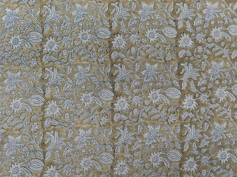 Hand Block Print Dark Green & Gray Fabric For Home Decor - Manikarnika