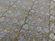 Hand Block Print Dark Green & Gray Fabric For Home Decor - Manikarnika