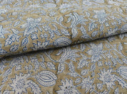 Hand Block Print Dark Green & Gray Fabric For Home Decor - Manikarnika