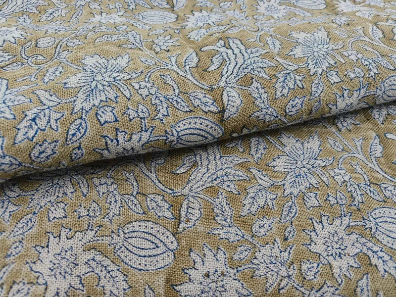 Hand Block Print Dark Green & Gray Fabric For Home Decor - Manikarnika