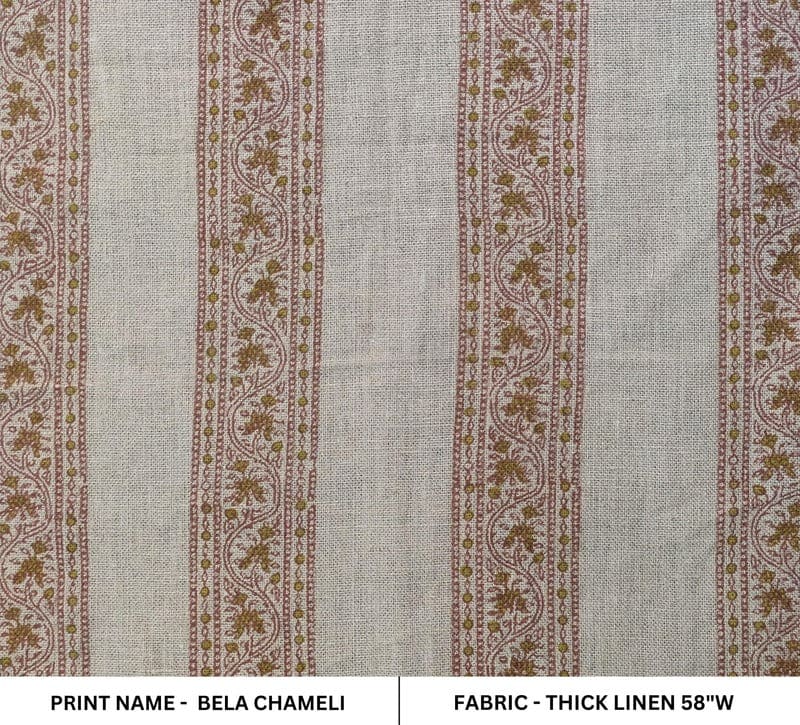 Hand Block Print Visceous Thick Linen Fabric For Drapes - Bela Chameli