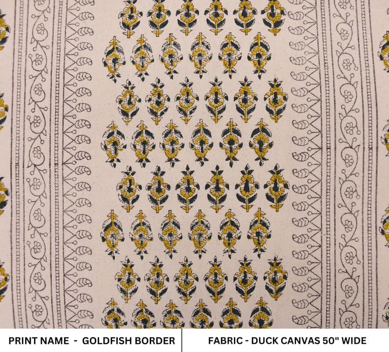 Handmade Block Print Mustard Duck Canvas Fabric – Goldfish Border