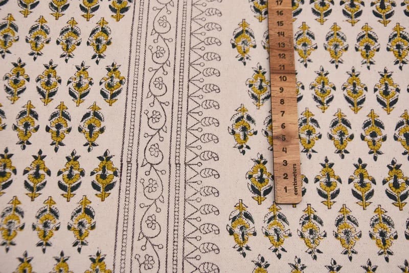 Handmade Block Print Mustard Duck Canvas Fabric – Goldfish Border