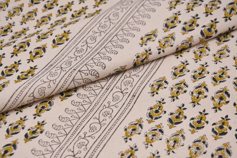 Handmade Block Print Mustard Duck Canvas Fabric – Goldfish Border