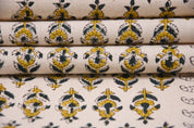 Handmade Block Print Mustard Duck Canvas Fabric – Goldfish Border