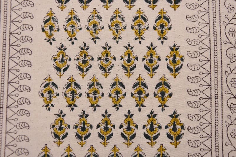 Handmade Block Print Mustard Duck Canvas Fabric – Goldfish Border