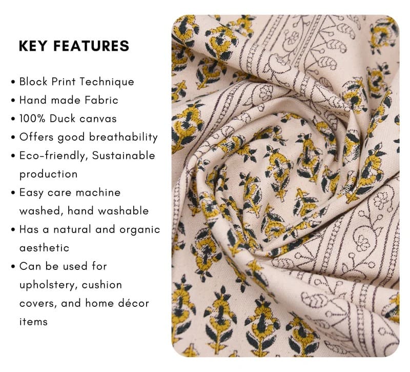 Handmade Block Print Mustard Duck Canvas Fabric – Goldfish Border
