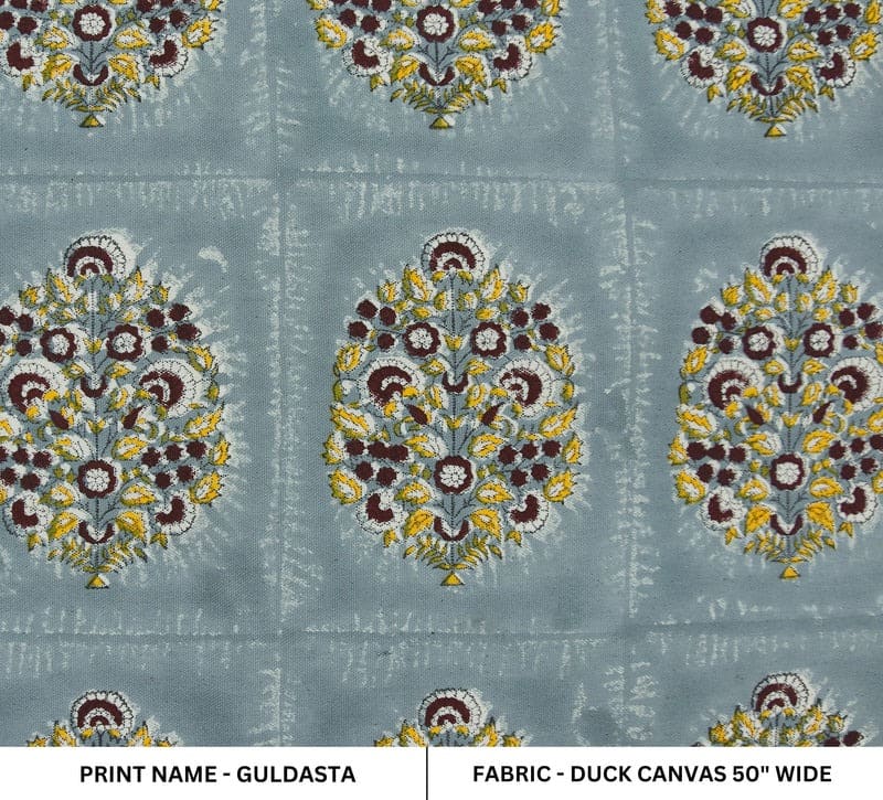 Hand Block Print Duck Canvas Fabric For pillow -  Guldasta