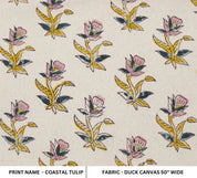 Hand Block Print Duck Canvas Fabric For Lampshade – Coastal Tulip