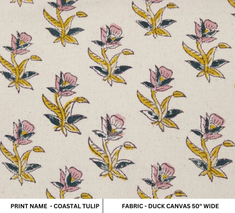 Hand Block Print Duck Canvas Fabric For Lampshade – Coastal Tulip