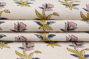 Hand Block Print Duck Canvas Fabric For Lampshade – Coastal Tulip