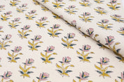 Hand Block Print Duck Canvas Fabric For Lampshade – Coastal Tulip