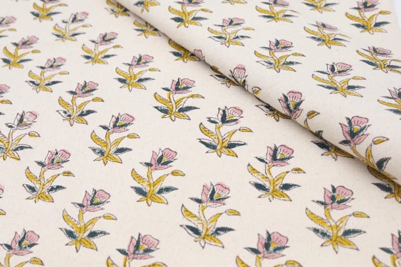 Hand Block Print Duck Canvas Fabric For Lampshade – Coastal Tulip