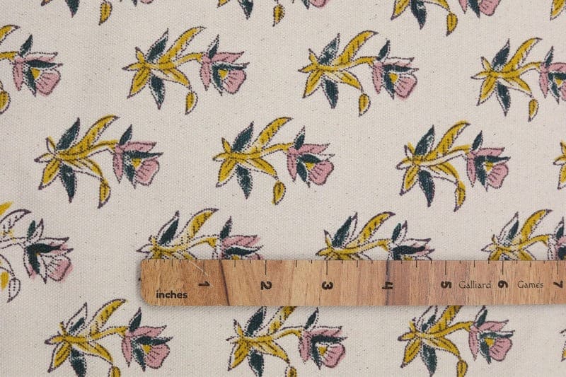 Hand Block Print Duck Canvas Fabric For Lampshade – Coastal Tulip