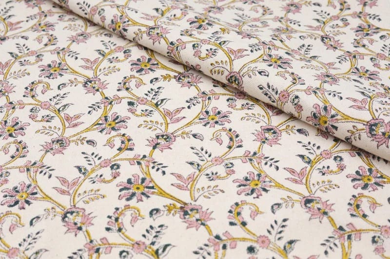 Handmade Block Printed Pink & Pastel Duck Canvas Fabric – Varanasi