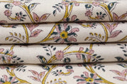 Handmade Block Printed Pink & Pastel Duck Canvas Fabric – Varanasi